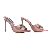 Chaussures de Soirée Élégantes à Talons Hauts pour Femme, Mules Stilettos Scintillantes en Strass, Luxe et Tendance