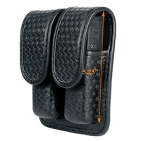 Porte-chargeurs double tactique en cuir tressé pour activités de sécurité - Accessoire pour ceinture de service