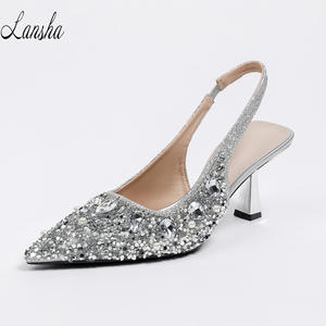 Chaussures de soirée de luxe à talons hauts pour femmes, ornées de strass brillants, à bout pointu, style princesse, sandales d'été à bride cheville - Product Image 6