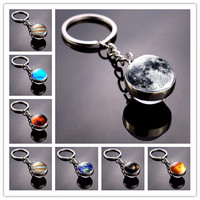 Porte-clés Fashion Planet, porte-clés étoile, galaxie, nébuleuse, porte-clés lumineux, lune, terre, soleil, porte-clés en verre double face
