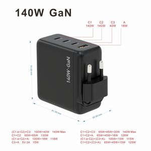 <span class=keywords><strong>Chargeur</strong></span> mural GaN 140W 3 ports USB-C PD + 1 port USB-A QC <span class=keywords><strong>avec</strong></span> affichage numérique de la puissance, prise US, <span class=keywords><strong>chargeur</strong></span> rapide multi-ports PD QC, bloc de charge rapide - Product Image 2