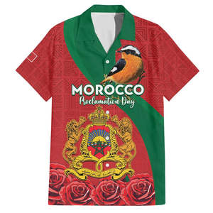 Camisa hawaiana personalizada del Día <span class=keywords><strong>DE</strong></span> LA Proclamación <span class=keywords><strong>de</strong></span> Marruecos, Moussier's Redstart con <span class=keywords><strong>escudo</strong></span> <span class=keywords><strong>de</strong></span> armas, camisa hawaiana personalizada con tu texto para hombre - Product Image 1