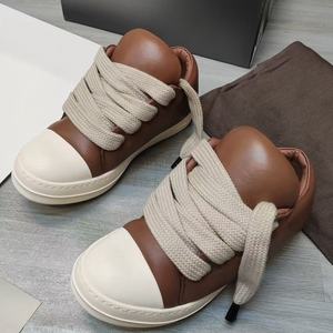 High quality Men's Luxury <b>Black</b> Leather Chunky toe Casual Shoes Fashionable Outdoor all season Owens <b>Sneakers</b> - Product Image 2