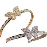 Bracelet papillon micro zircon avec bracelet glacé réglable pour femmes de la mode plaqué or véritable