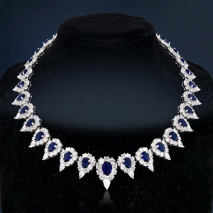 New Women's Blue Classic Fancy <b>Statement</b> <b>Necklace</b> Rhodium Plated Brass Link Chain with Zircon Stones for Engagement Wedding Gift - Product Image 3