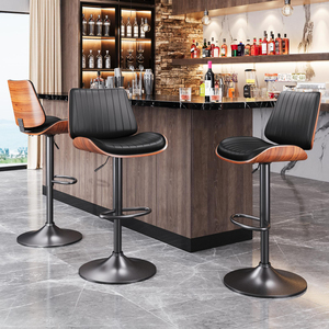 Swivel <strong>Bar</strong> <strong>Stools</strong> <strong>Set</strong> <strong>of</strong> <strong>2</strong> Adjustable Height Bentwood Barstools with PU Leather Upholstered Seat - Product Image 6