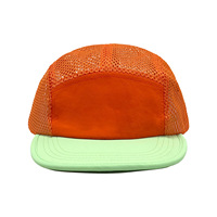 Gorra Trucker de Malla de 5 Paneles Personalizada al por Mayor, Visera Plana, Cierre Ajustable, Bicolor, Transpirable, Estilo Urbano Hip Hop, Unisex