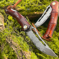 Couteau pliant tactique en acier Damas VG10, design bambou, manche en bois de rose, pour survie, camping, chasse, pêche