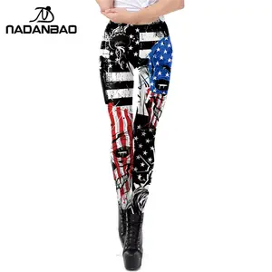 NADANBAO USA Flag 3D Digital Printing Skeleton Leggings Womens Stretchy Leggings Plus Size Pants Spandex Polyester Leggings