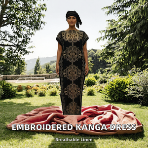 Latest Popular Best-selling Breathable Linen-cotton Embroidered 85*140cm Kanga Clothing Dress Summer Dashiki Black Women Formal - Product Image 2