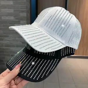 여자 여자 100% 면 블링 야구 모자 나비 모조 다이아몬드와 스터드 크리스탈 Casquette 여름 모자 패션 모자