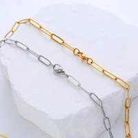 Colliers en acier inoxydable plaqué or 18 carats anti-ternissement, maillons trombone