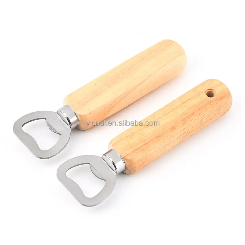 Custom wholesale good price wooden handle stainless steel bottle opener