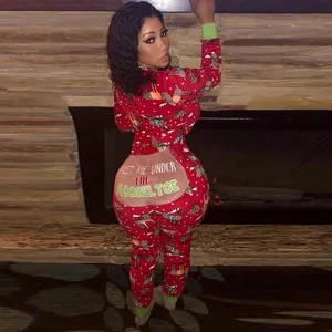 Women Pajamas Jumpsuit Nightwear Homewear Sleepwear Printed Christmas Pajamas for Adults Female Print Pattern Crocheted Worsted