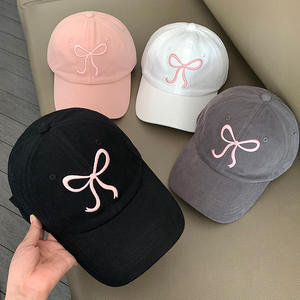 Logo personnalisé Clean Girl Coquette Style Balletcore Coton 6 Panneaux Broderie Noeud Denim Style Coréen Sportif Chapeau Toque Casquette de Baseball - Product Image 1