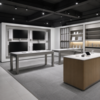 Vitrine d'exposition personnalisée pour téléphones portables avec grande table d'expérience en îlot pour magasin de détail d'accessoires électroniques modernes