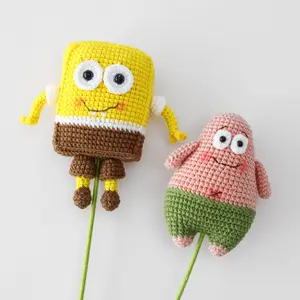 Wholesale Lovable Wool Hand-made Toy Knitted Cartoon Doll 100% Cotton Knitting Crochet Flowers