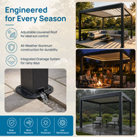 Pergola bioclimatique motorisée en aluminium à profil mince avec guirlandes solaires, gazebo moderne d'extérieur pour patio et balcon, robuste