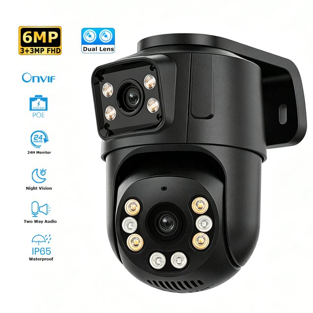 OEM 6MP Dual Lens Outdoor Surveillance Home Security CCTV POE IP Camera with Color Night Vision