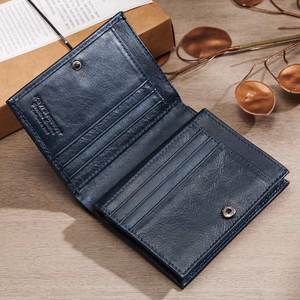 KAVIS-cartera pequeña de cuero genuino para hombre, monedero pequeño, cartera corta de negocios, Color sólido - Product Image 3