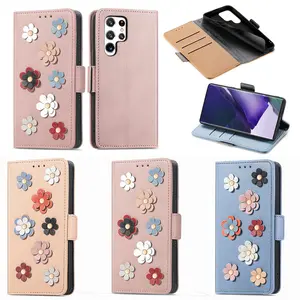 Coque de protection florale 3D en cuir portefeuille pour Samsung S23 Ultra S21 S22 S23 A14 A53