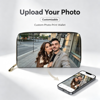 Dompet Foto Pasangan yang Dipersonalisasi, Gambar Custom, Resleting Panjang, Dompet PU Modis, Hadiah Romantis Unik, Hari Valentine