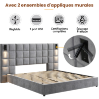 Lit plateforme Queen réglable et rembourré avec tête de lit incurvée, cadre en métal blanc moderne et support à lattes en bois