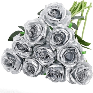 LUIY - Roses vertes émeraude à <span class=keywords><strong>tige</strong></span> unique, fleurs artificielles en soie, fleurs pour la maison, mariage, enterrement, fausses fleurs en soie - Product Image 3