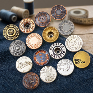 Boutons en métal de style jean, en laiton et fer, gaufrés, avec tige, taille et couleur personnalisables pour vestes - Product Image 1