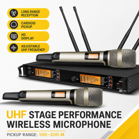 SKM9000 Système de Microphone Sans Fil Professionnel UHF 2 Canaux avec 2 Micros Dynamiques Portatifs pour Performance DJ Karaoké