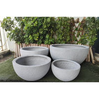 Lot de 4 grands pots de fleurs en pierre de fibre, forme bol, pour jardin, intérieur/extérieur, gris marbre, pour la décoration de jardin
