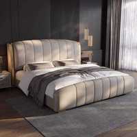 Lit de Luxe Minimaliste en Cuir Italien Inclinable avec Rangement Intégré pour Chambre Parentale – Vente en Gros Usine