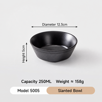 Bol à riz et soupe 250 ml en mélamine noire inclinée, design contemporain, résistant, sans BPA, écologique, durable et non toxique, compatible lave-vaisselle, pour la maison