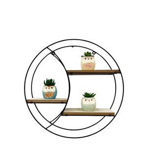 Étagère murale ronde en fer et bois, diamètre 44 cm, design à 3 niveaux flottants - Product Image 1