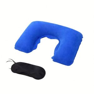 <b>Inflatable</b> Travel Neck Pillow Support for Traveling Airplanes <b>Cars</b> With Compact Carrying Bag Soft Velvet Washable Cover - Product Image 3