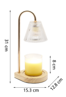 Lampe chauffe-bougie réglable et dimmable avec abat-jour en verre et base en bois, diffuseur électrique de cire pour bougies parfumées, décoration maison et chambre