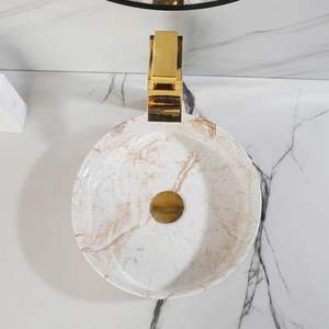 Combo <span class=keywords><strong>de</strong></span> fregadero <span class=keywords><strong>de</strong></span> baño <span class=keywords><strong>de</strong></span> mármol blanco-Tazón redondo sobre encimera <span class=keywords><strong>de</strong></span> 14 "+ grifo <span class=keywords><strong>de</strong></span> <span class=keywords><strong>cascada</strong></span> y drenaje emergente - Product Image 5