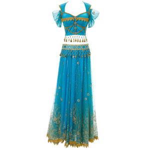 Vestido de Halloween para Mujer, Lujoso y Brillante, de Poliéster con Patrón Dorado, Disfraz Indio de la Princesa Jazmín de Aladdín, para Danza del Vientre y Bollywood - Product Image 6
