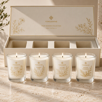 Porte-bougie en verre transparent rond de luxe de 100 ml avec couvercle et boîte cadeau, logo personnalisé, prix d'usine