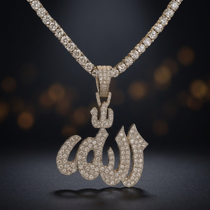 Pendentif Allah personnalisé en argent sterling 925 plaqué or rose, bijoux vintage pour femmes, breloques lettres glacées en moissanite - Product Image 3