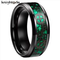 Opale 8mm Anneaux en carbure de tungstène noir Incrustation de roue dentée mécanique Bande de mariage Bords biseautés Poli Comfort Fit