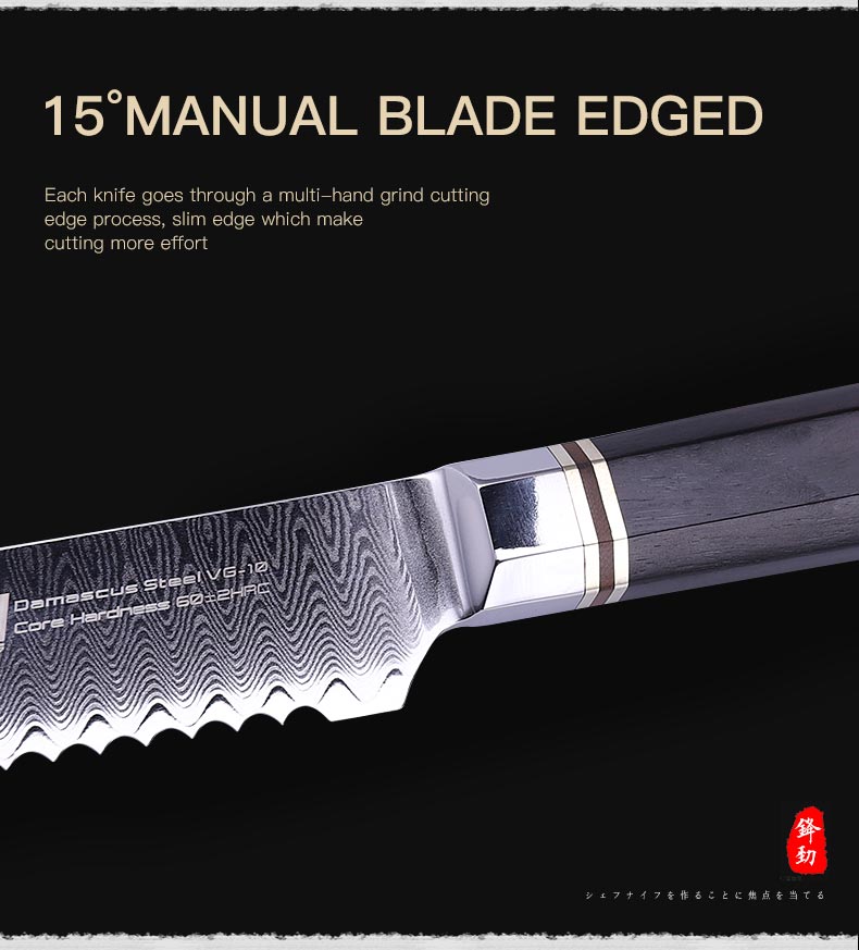 FINDKING 8 inch Knives Octagonal Handle 67 Layers Damascus Steel Kitchen Chef Knife Serrated Bread Knife