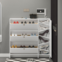 Meuble de rangement moderne blanc ultra-fin en bois de 17 cm avec étagère basculante anti-poussière pour chaussures, gain de place