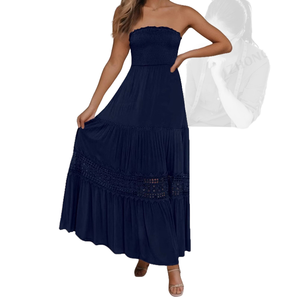 Vestido Largo sin Tirantes para Mujer, Estilo Bohemio, Línea A, Chifón, Color Sólido, Plisado en Capas, Verano, Casual, Playa, Vacaciones - Product Image 1