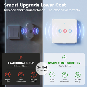 Interrupteur radar Tuya Smart Life 10G MmWave, capteur de présence humaine, marche/arrêt automatique, 3 modes de fonctionnement, minuterie, commande vocale <span class=keywords><strong>Alexa</strong></span> Google, 110-240V - Product Image 2