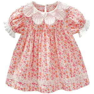 Top Quality 1-6 Years Old Girls Summer Sweet Princess Dress Toddler's And Little Lady Short Sleeve Out Dress Floral Dress Set