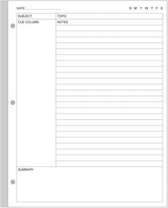 Papel de Recambio para Planificador A4 Cornell, Personalizado al por Mayor, con 3 Orificios, Hojas Sueltas, 50 Hojas/100 Páginas, Blanco, 8.5'' x 11'' - Product Image 1