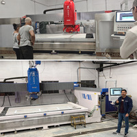 Máquina de corte por chorro de agua CNC de 5 ejes para piedra, granito, mármol, cuarzo, encimeras, con sistema combinado de corte por chorro de agua y sierra, sistema ESA de Italia, 128 patentes, HKNC-450J