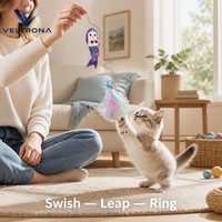 Jouet pour chat sirène en peluche avec plumes, pompon et clochette, 2 styles, 80 cm, baguette interactive pour chaton