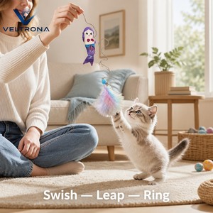Jouet pour chat sirène en peluche avec plumes, pompon et clochette, 2 styles, 80 cm, baguette interactive pour chaton - Product Image 2